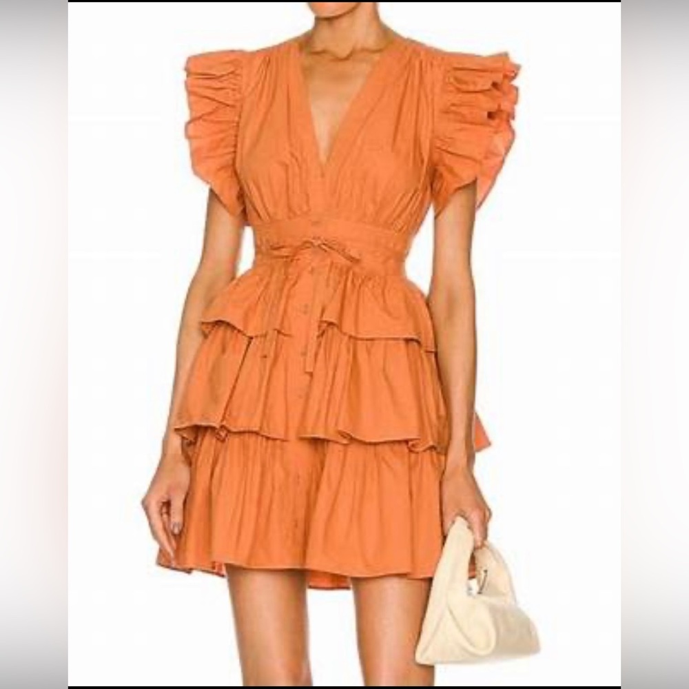 ULLA JOHNSON SENA FLUTTER SLEEVE DRESS 🍂💛🍁🖤